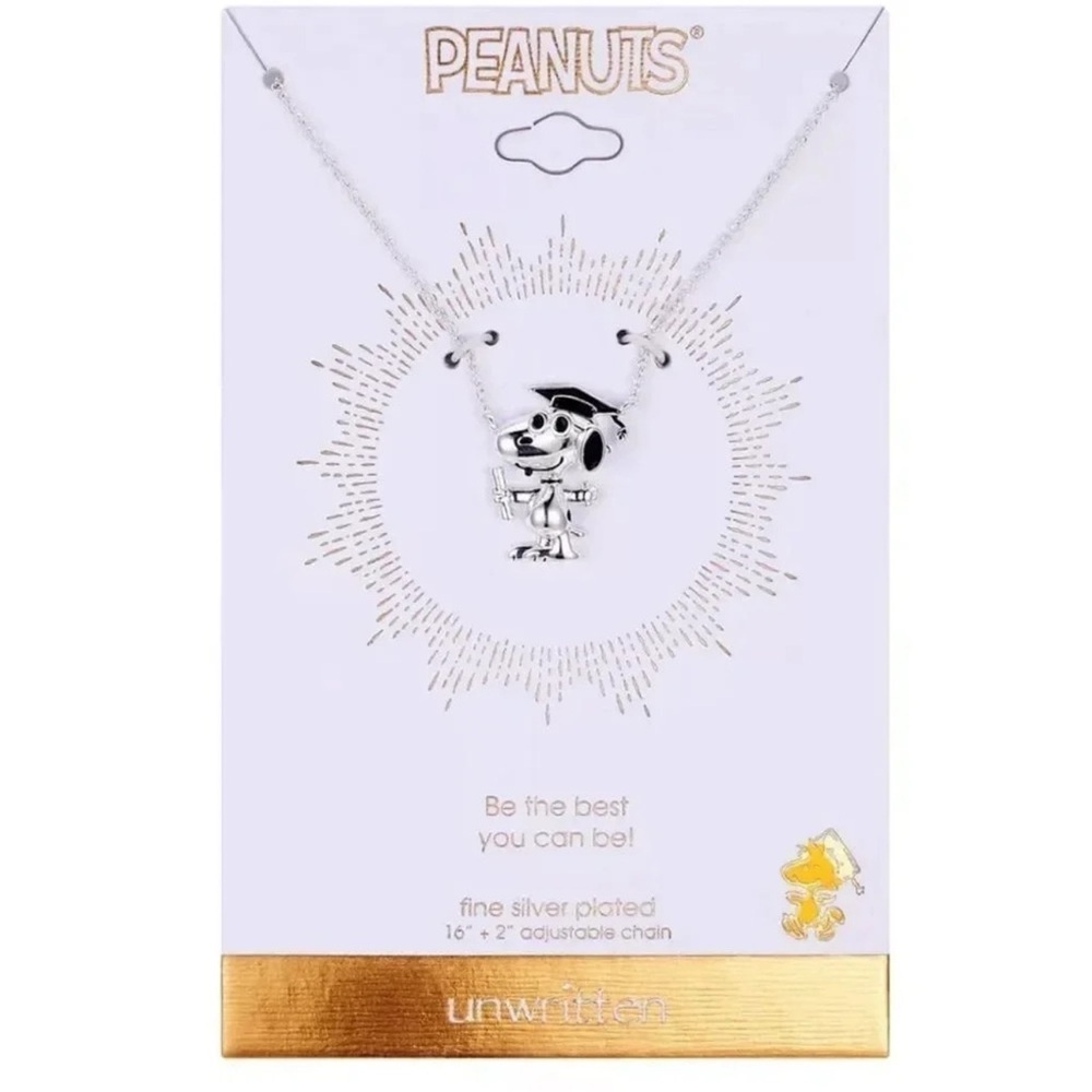 Snoopy Graduated PEANUTS Silver Plated "Snoopy" Graduation Pendant Necklace - Picture 2 of 4